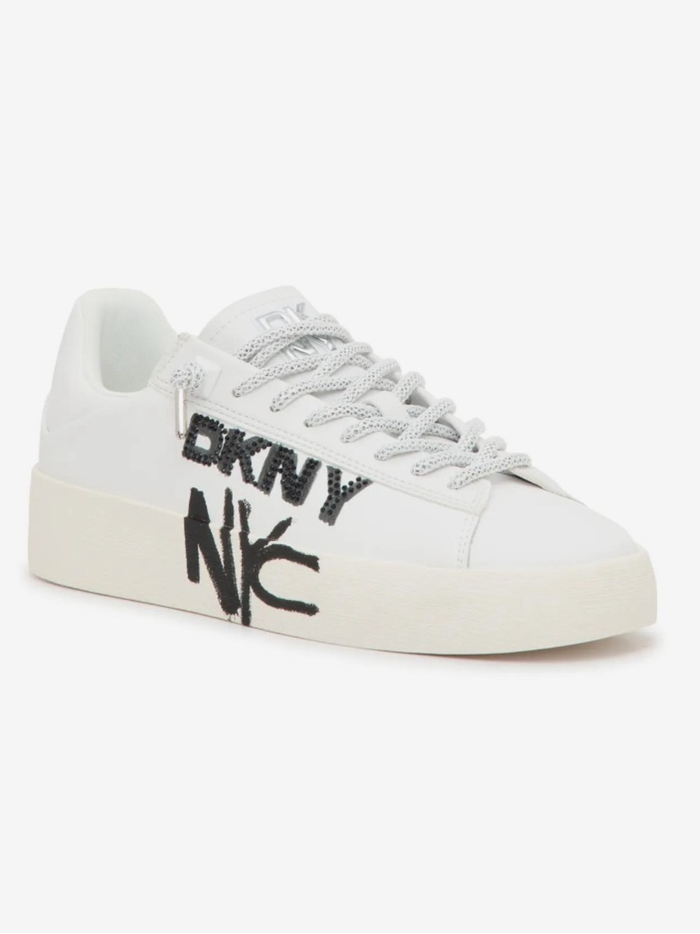Dkny Ginali Two Toned White With Black Rhinestones Slip-On Sneakers Size 9.5